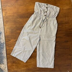 Blue & white capri jumpsuit